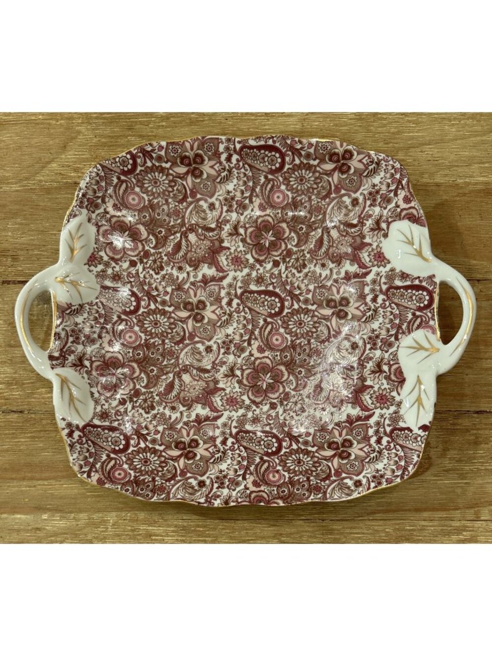 J Godinger Antique Reflections Pink Paisley Porcelain Serving Platter Gold Trim